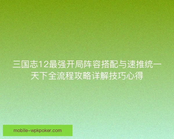 三国志12最强开局阵容搭配与速推统一天下全流程攻略详解技巧心得
